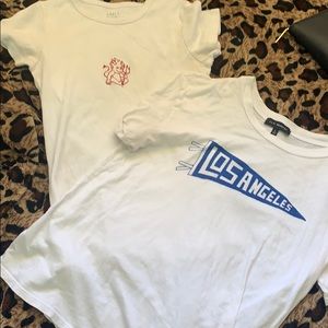 Red devil shirt and white & blue Los Angeles shirt